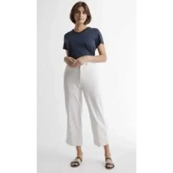 Quince Women's Stretch Cotton Twill Wide-Leg Crop Pants sz 27 Ivory/White NWT - Picture 2 of 5